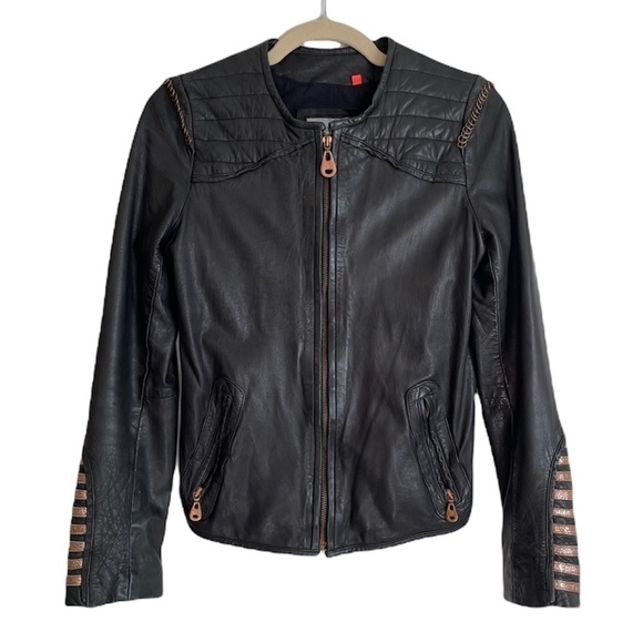 Doma Jackets & Blazers - DOMA Leather jacket coat Moto Biker full zip solid black small motorcycle goth S